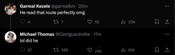 Saints wide receiver responds to a fan on X.